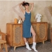 10Contrast Color Backless Split Knee Length Dress