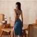 11Contrast Color Backless Split Knee Length Dress
