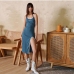 1Contrast Color Backless Split Knee Length Dress
