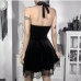 5Cool Black Velvet Halter Backless Short Dress