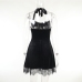 7Cool Black Velvet Halter Backless Short Dress