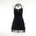 10Cool Black Velvet Halter Backless Short Dress