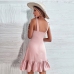 4Deep V Solid Ruffled Hem Summer Dresses