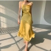 6French Style Ruched Sleeveless Casual Midi Dress