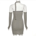 8Halter Neck Backless Striped Bodycon Dress