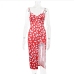 3Heart Printed Spaghetti Strap  Backless Sleeveless Midi Dress