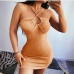 14Knit Solid Hollow Out Halter Mini Dress