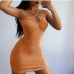 5Knit Solid Hollow Out Halter Mini Dress