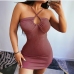8Knit Solid Hollow Out Halter Mini Dress