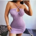 1Knit Solid Hollow Out Halter Mini Dress