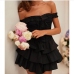 1Ladies Black Ruffles Backless Sleeveless Short Dress