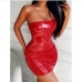 5Leather Solid One Shoulder Sleeveless Dress