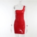 9Leather Solid One Shoulder Sleeveless Dress