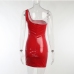 11Leather Solid One Shoulder Sleeveless Dress