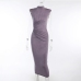 7Mock Neck Solid Ruched Sleeveless Midi Dress