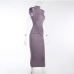 8Mock Neck Solid Ruched Sleeveless Midi Dress