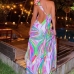 3Multicolored Printed Sleeveless One Shoulder Slit Dress