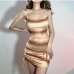 1New Printed Spaghetti Strap Drawstring Ruched Dress