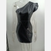 4One Shoulder Black Sleeveless Dresses For Women