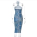 7Open Back Geometric Printed Halter Dress