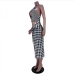 6Outdoor Houndstooth  Hollow Out Halter Midi Dress