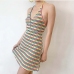 3Personalized Tie Wrap Striped Halter Neck Dress