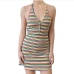 6Personalized Tie Wrap Striped Halter Neck Dress