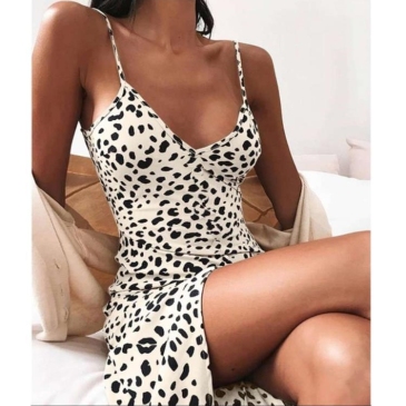 Plus Size Sexy V Neck Leopard Mini Dress 