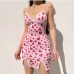 1Printed V Neck Spaghetti Strap Sleeveless  Mini Dress