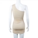 13Ruched Solid One Shoulder Sleeveless Dresses For Women