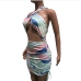 10Seductive Color Blocking Tie Wrap Hollow Out Dress