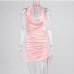 8Seductive Pink Draped Rhinestone Backless Halter Dress