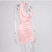 9Seductive Pink Draped Rhinestone Backless Halter Dress