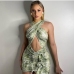 9Seductive  Snake Printed Ruched Criss Cross Halter Dress