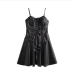 13Sexy Black Pu Zipper Ruched Camisole Dress