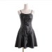8Sexy Black Pu Zipper Ruched Camisole Dress