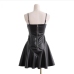 10Sexy Black Pu Zipper Ruched Camisole Dress
