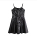 11Sexy Black Pu Zipper Ruched Camisole Dress