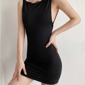 Sexy Black Tie Wrap Backless Mini Dress Women