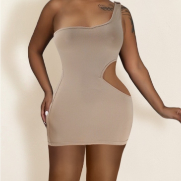 Sexy Cut Out Sleeveless One Shoulder Mini Dress