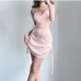 13Sexy Drawstring V-neck Sleeveless Bodycon Mini Dress