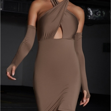 Sexy Halter Open Back Hollow Out Skinny Dresses