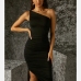 7Sexy Inclined Shoulder Asymmetrical Ruched Dresses