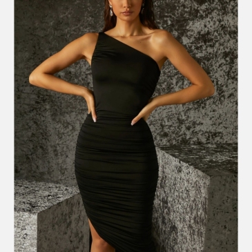 Sexy Inclined Shoulder Asymmetrical Ruched Dresses