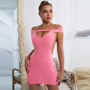 Sexy Pink Backless Skinny Mini Dresses