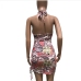 12Sexy Printed Cut Out Drawstring Halter Mini Dress