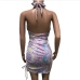 15Sexy Printed Cut Out Drawstring Halter Mini Dress