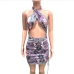 7Sexy Printed Cut Out Drawstring Halter Mini Dress