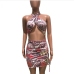 10Sexy Printed Cut Out Drawstring Halter Mini Dress