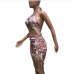 11Sexy Printed Cut Out Drawstring Halter Mini Dress